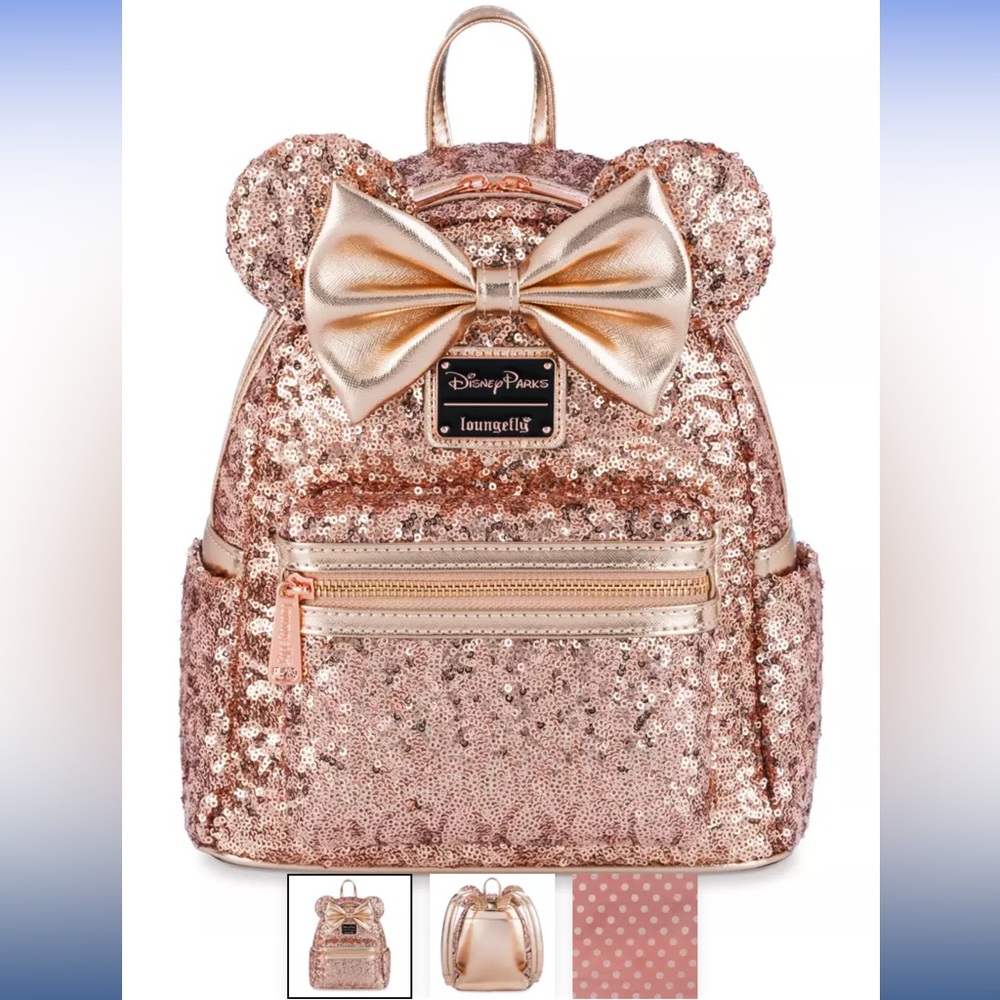NWT Minnie Mouse Sequin Loungefly Mini Backpack – Rose Gold $99.00